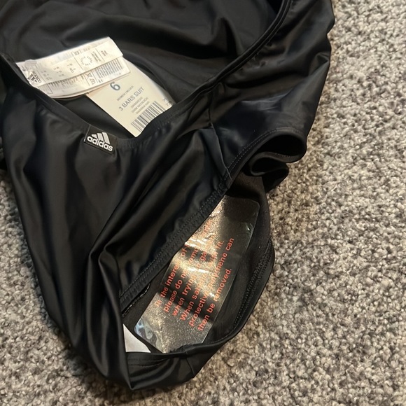 Adidas Womens Blue Black 3 Bars One-Piece Swimsuit Size 6 NWT - Picture 4 of 6